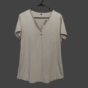 Short sleeve henley gray tee, L